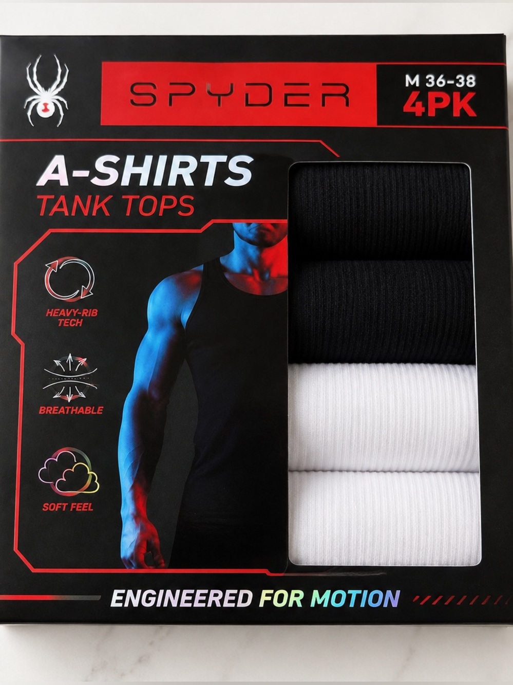 Spyder Mens Performance A-Shirts Tank Tops Cotton 4 Pack M 36-38 Black White NEW